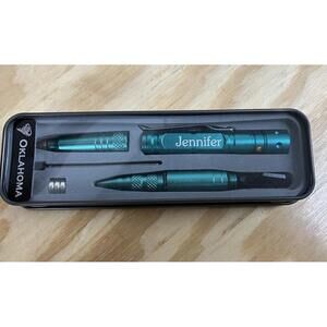 7 in 1 Tactical Pen Multitool LED Flashlight Pen In Teal Engraved “Jessica”